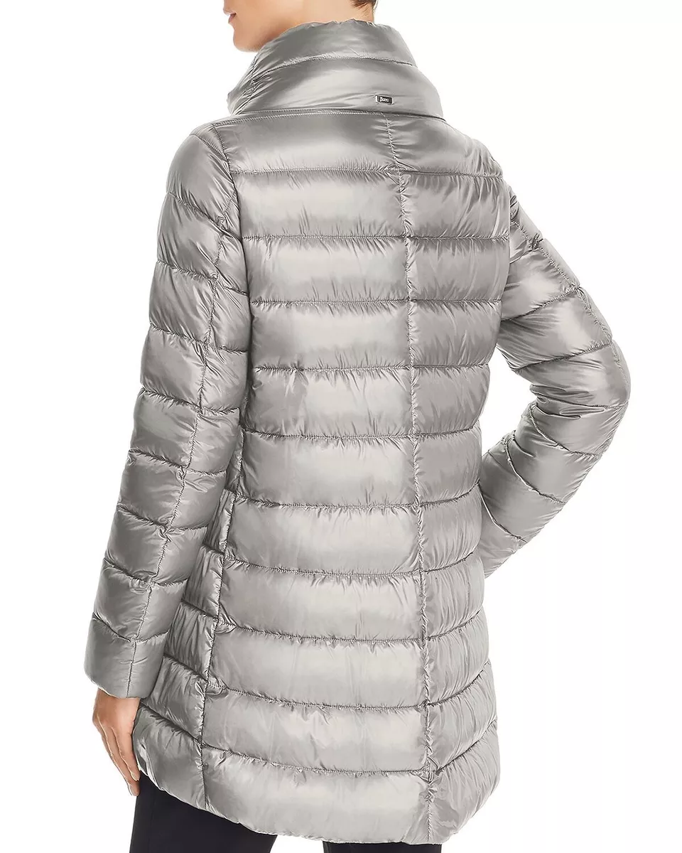 2023 Herno Amelia Stand Collar Down Coat Jacket Silver Size 38 New