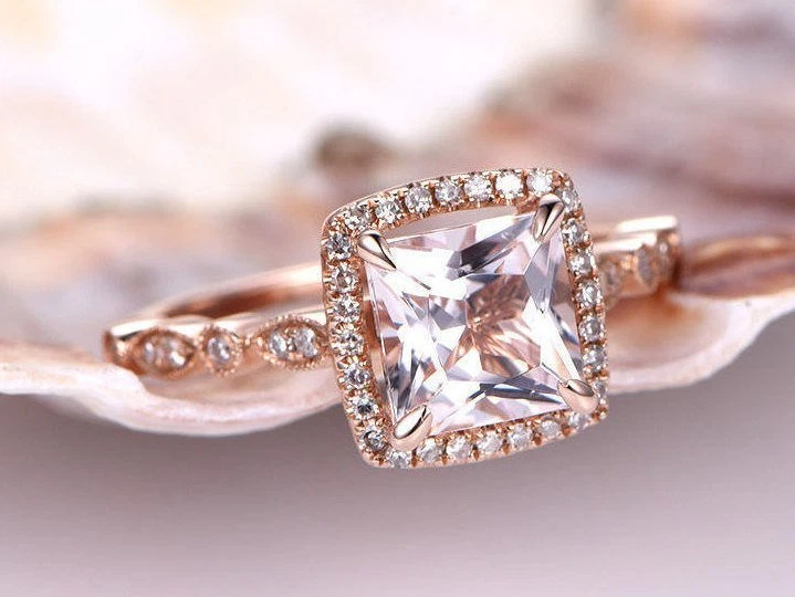 1.4ct Lab-Created Peach Morganite Halo Engagement Ring 14k Rose Gold Plated - Image 2 of 4