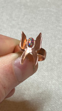 239B- Hand-Crafted Size 7.5 Butterfly Copper Ring with a 6x4mm Lab Created Opal