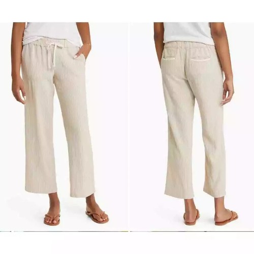 CASLON Hose Small Flachs weiß gestreift beige Leinenmischung NEU