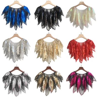 Femme Maille Sequin Châle Dentelle Enveloppant Cape Bolero Pur Mariage Soirée - Photo 1/4