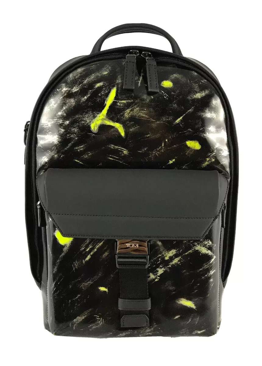 Tumi Ashton Morrison Laptop Backpack Black Leather w/Chartreuse