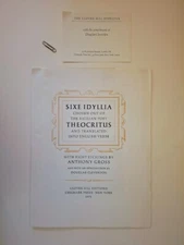 ANTHONY GROSS THEOCRITUS PROSPECTUS CLOVER HILL 1971 RAMPANT LIONS PRESS