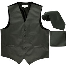 New Men's Tuxedo Vest 2.5" Skinny Necktie set party Dark Gray wedding formal