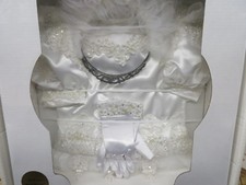 FIRST HOLY COMMUNION outfit with GLOVES  TIARA BEADED PEARLS heirloomed sealed