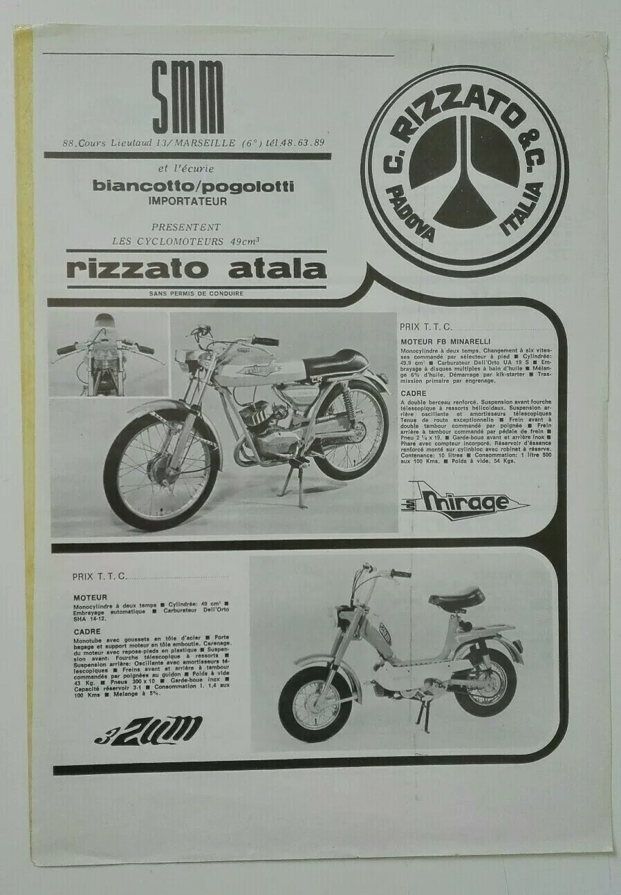 Catalogue RIZZATO Gamme 1973 livret prospectus de cyclomoteur vintage
