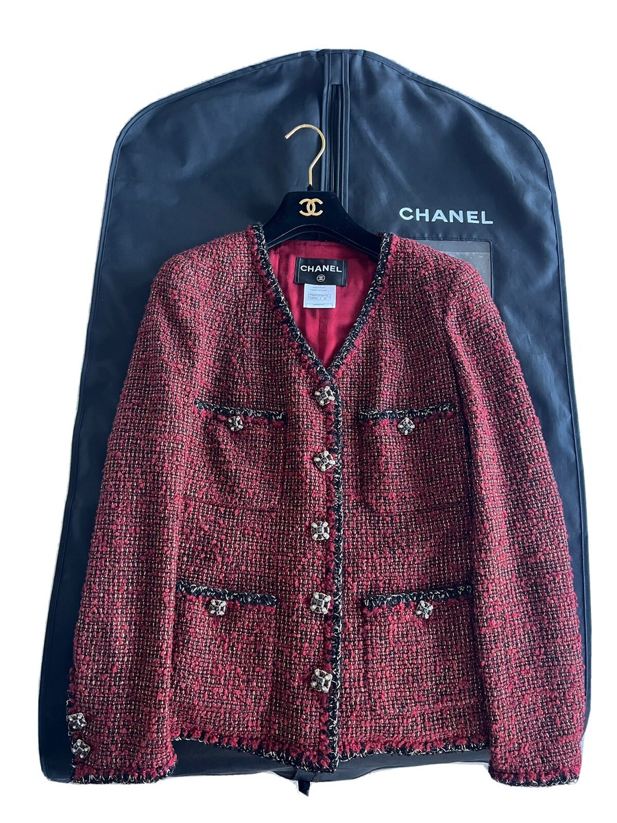 Chanel Red/Black Metallic Fantasy Tweed Jacket Size 36EU, US