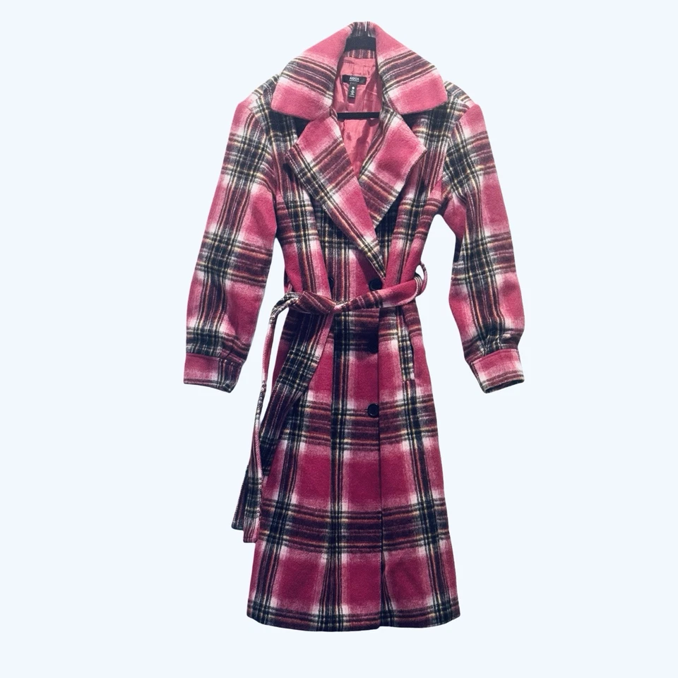 Trench coat feminino Aqua xadrez rosa com cinto tamanho pequeno novo sem etiquetas - Imagem 2 de 4