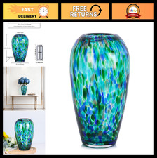 9" Teal Hand Blown Glass Vase - Unique Turquoise Centerpiece for Home, Wedding,