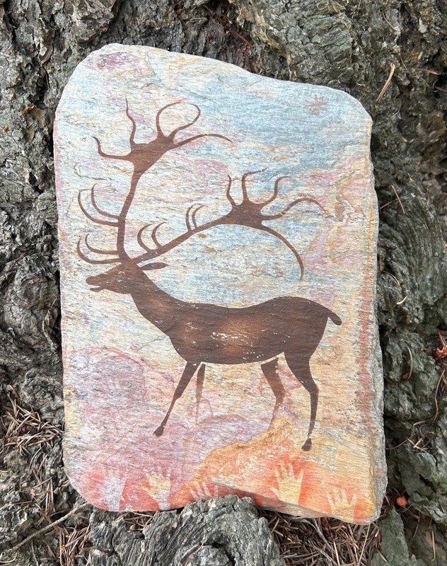Lascaux Cave Art (SW France) Repro on Stone - Signed Buck Reynolds Deer/Hands