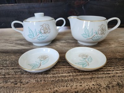 Easterling Spencerian Rose Creamer & Sugar Bowl | Butter Pat | Set of 4