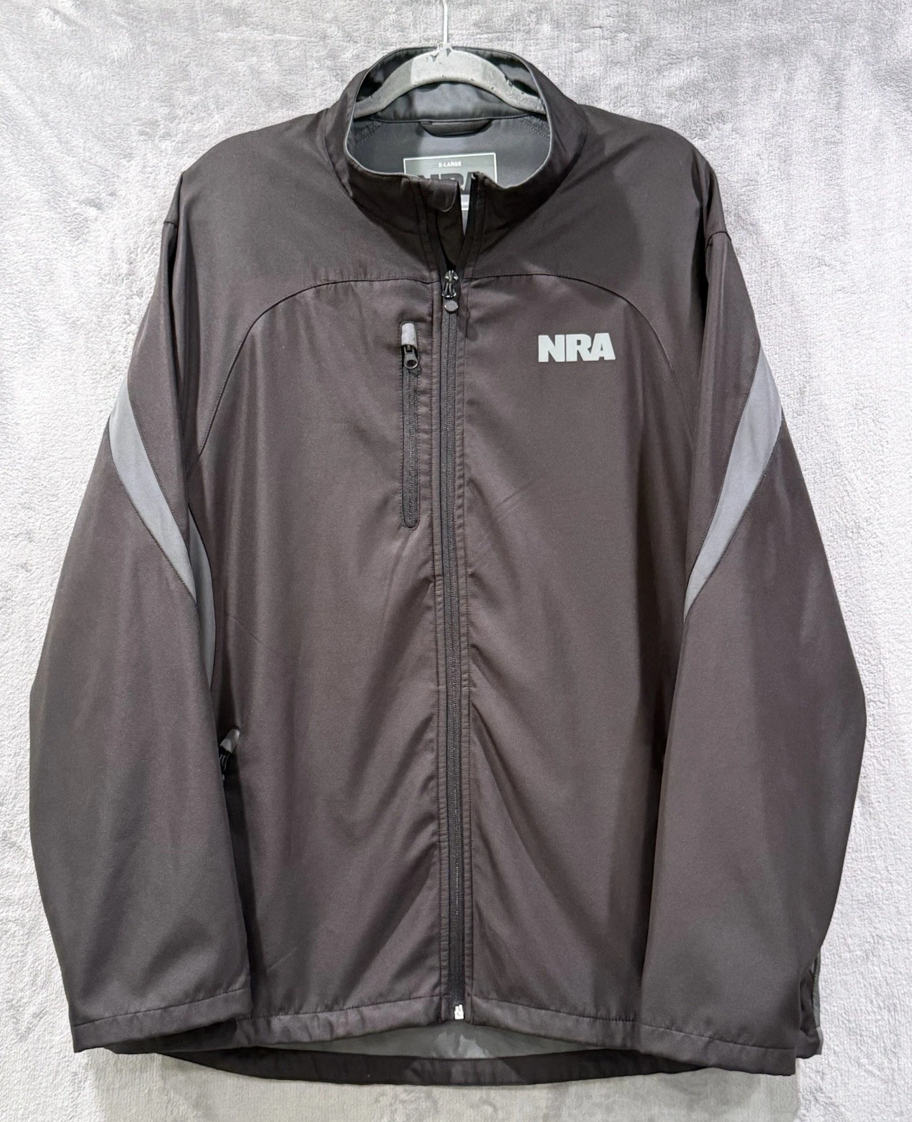 NRA Men’s Soft Shell Jacket Full Zip Black And Grey Size XL