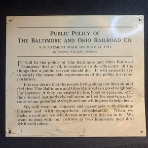 Anrique Masonite Baltimore And Ohio Railroad Co Sign Dated 1916 B&O Railroad