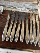 Wooddale Sunflower Dinner Knives Set of 9 Vintage Stainless Flatware