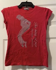 Modern Times Michael Jackson Juniors Red Rhinestone Graphic Pullover T-Shirt