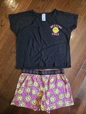 Sz 10/12 The Children's Place Girls Black  Pink 2 Piece PJ Set Shorts/Short...