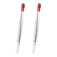 Craft Tweezers with Rubber Tips, 2 Pcs PVC Coated Tweezers Set, Red 5.9"