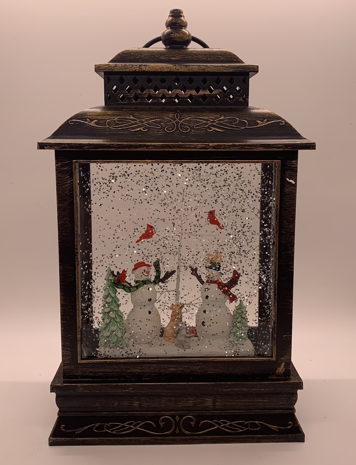 Northlight Musical Lighted Snowmen Cardinal Snow Globe Christmas Lantern 12" NEW