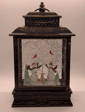 Northlight Musical Lighted Snowmen Cardinal Snow Globe Christmas Lantern 12" NEW