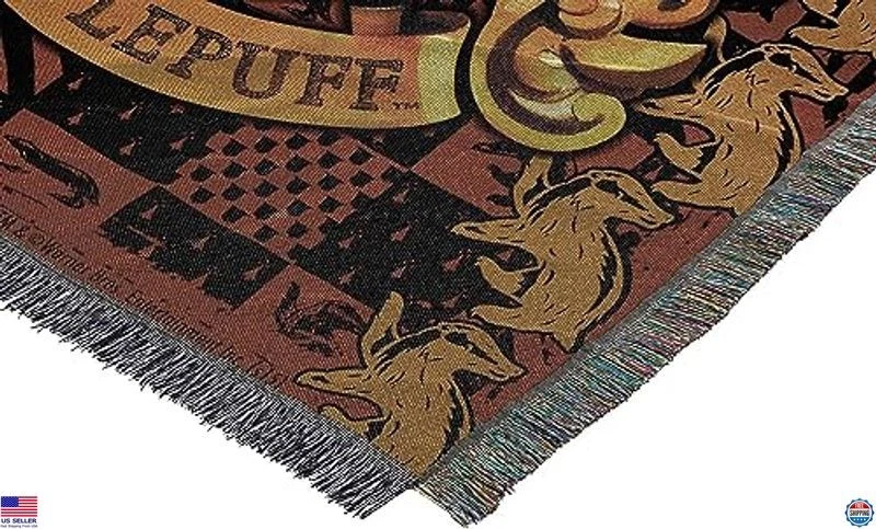 Hufflepuff Crest Woven Tapestry Throw Blanket 48"x60" Unique Home Décor Gift