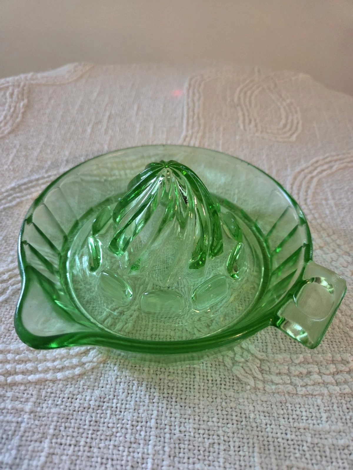 Vintage Green Uranium Depression Glass Citrus Reamer Juicer Glows