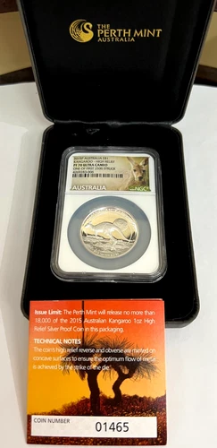2015 AUSTRALIA $1 SILVER KANGAROO HIGH REFIEF COIN NGC PF 70 ULTRA CAMEO