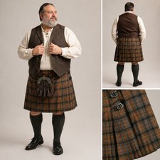 Vintage Lochcarron 100 New Wool Scotland Orange Tartan Plaid Authentic Kilt 50"