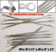 10*Universal Car Automotive Vehicle Ground Straps Engine Ground Strap Kit Silver