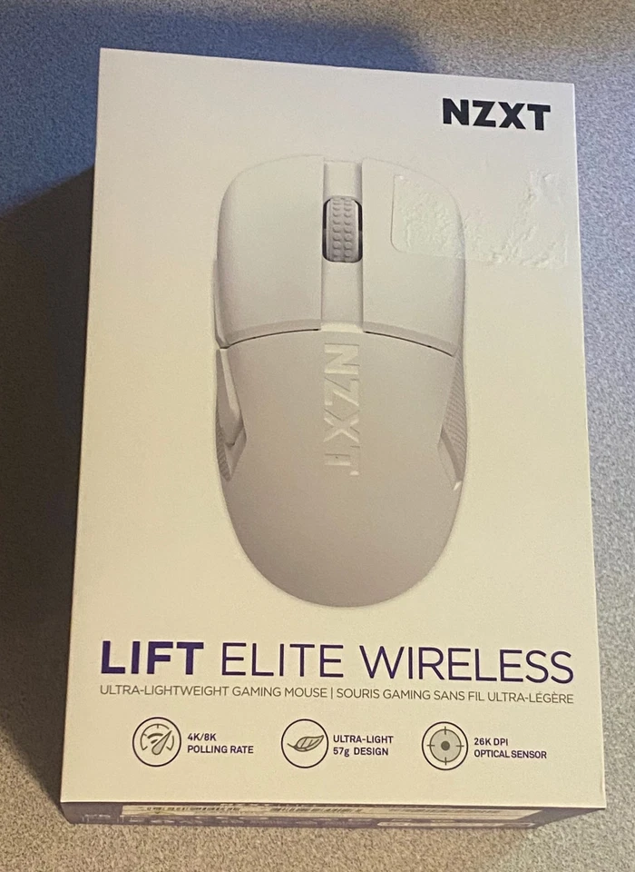 NZXT Lift Elite Wireless Ultraleichte Gaming Maus Weiß Neu 810074844123