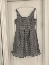 Nine West Geometric Fit & Flare Dress Black White Sleeveless Scoop Zip Size 14