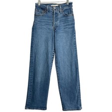 Levi's Ribcage Straight Leg Ankle Jeans Womens 24 Medium Wash Button Fly Denim