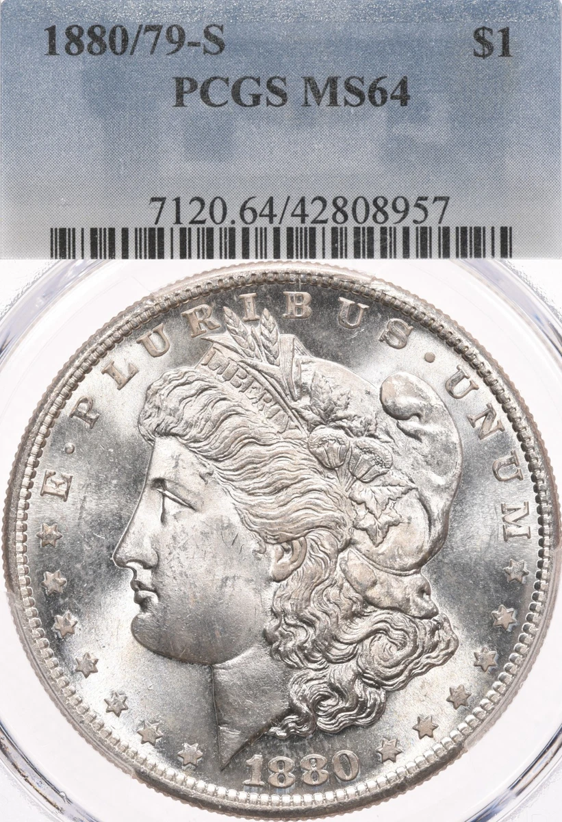 PCGS Certified MS 64 Graded 1880 Year Morgan US Dollars (1878-1921