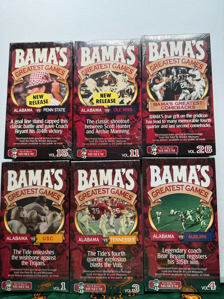 Alabama Football VHS BAMA'S GREATEST GAMES Alabama Vs USC, Tennessee, Auburn (6) Foto 4 de 4