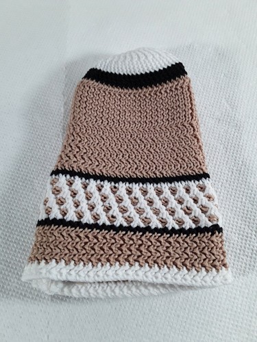 Sultan Strick Muslim Islam Gebet Kufi Totenkopf Mütze Beanie hellbraun weiß schwarz - Bild 3 von 8