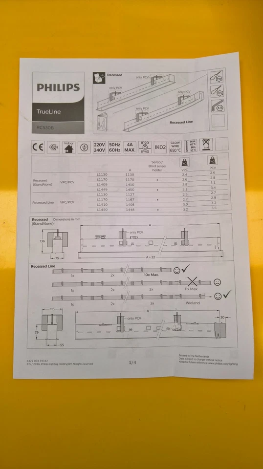 Philips True Line Einbauleuchte Recessed RC 530B 600mm 4000k 840 LED 12S - Bild 4 von 4