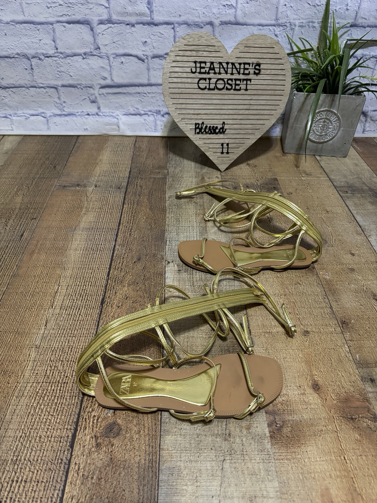 ZARA Gold Multi Strap Gladiator Flat Sandals Size… - image 12