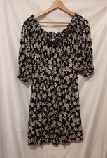 11.1 TYLHO Anthropologie Shirt Dress Large Black White Floral Off Shoulder Smock
