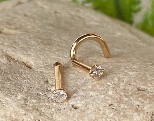 14kt Solid Gold 2mm Diamond Nose Ring, Yellow or White, 20g, 18g, stud or screw - Picture 5 of 28