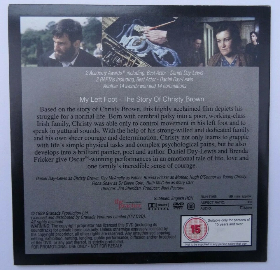 DVD FILM: My Left Foot. Brenda Fricker.Daniel Day-Lewis.2 Academy Awards.Cert 15 - Image 3 of 3