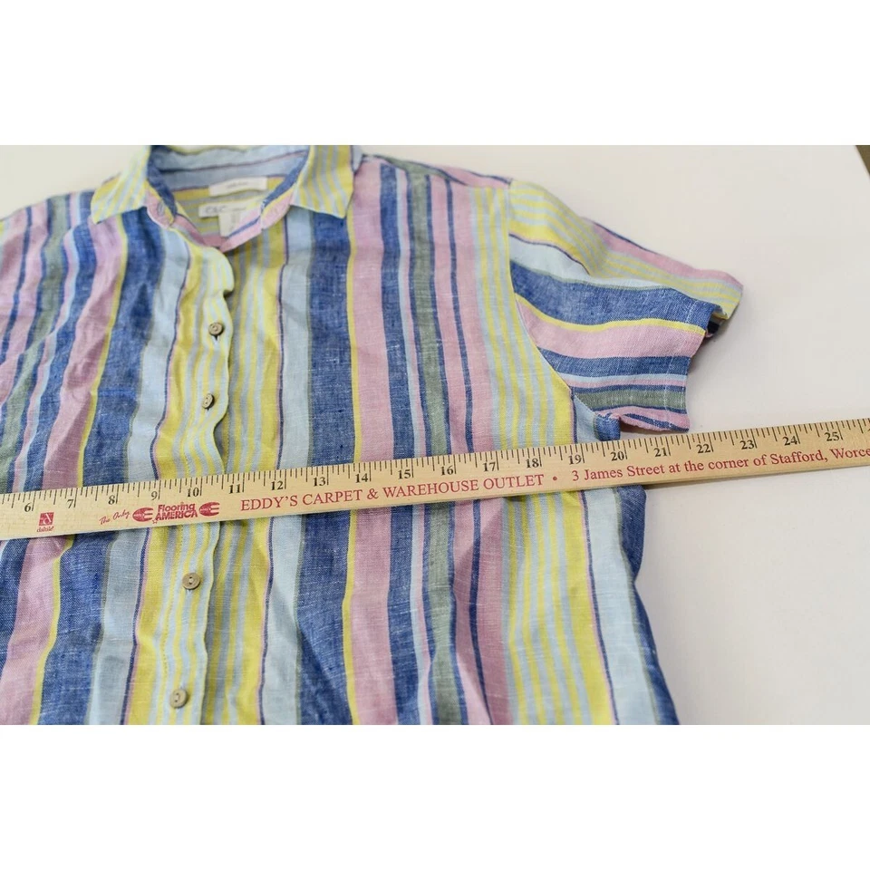 C&C California Womens Striped Button-Up Shirt 100% Linen Size M beachy coastal - Image 3 of 4