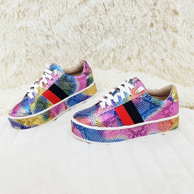 Woman's Rainbow Snake Platform Fashion Sneakers Coco Rubber