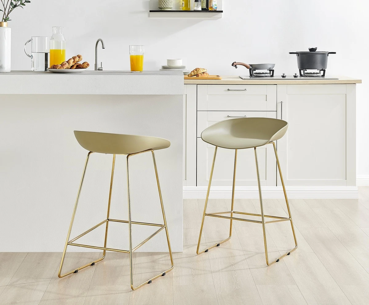 Harper Minimalist Metal Plastic Bat Bar Stools With Gold Legs