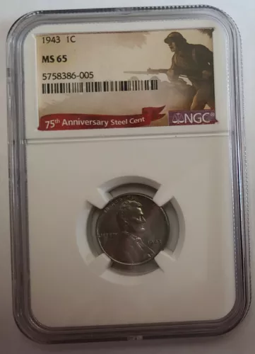 1943 Lincoln Wheat Steel Cent MS65 NGC 75th Anniversary Label