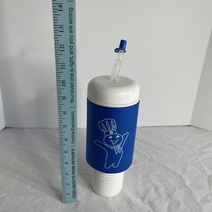 Pillsbury Doughboy Plastic Bottle Foam Straw 10” Tall Baking Bakery Dough Blue