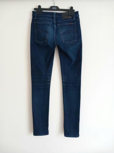 Pantalones de mezclilla elásticos azules oscuros Nudie ajustados para hombre - Cremallera mosca - W28 L32 - Imagen 5 de 14