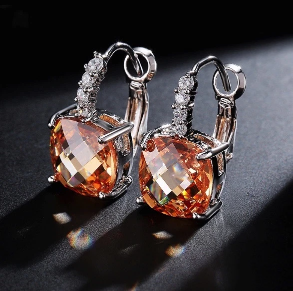 Brincos femininos folheados a ouro branco 14k 5 CTW laranja morganita almofada gota - Imagem 4 de 4