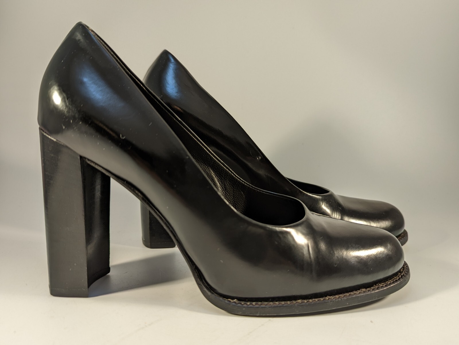Celine Black Leather Heel Pump Shoes Size 37.5 C Made… Gem