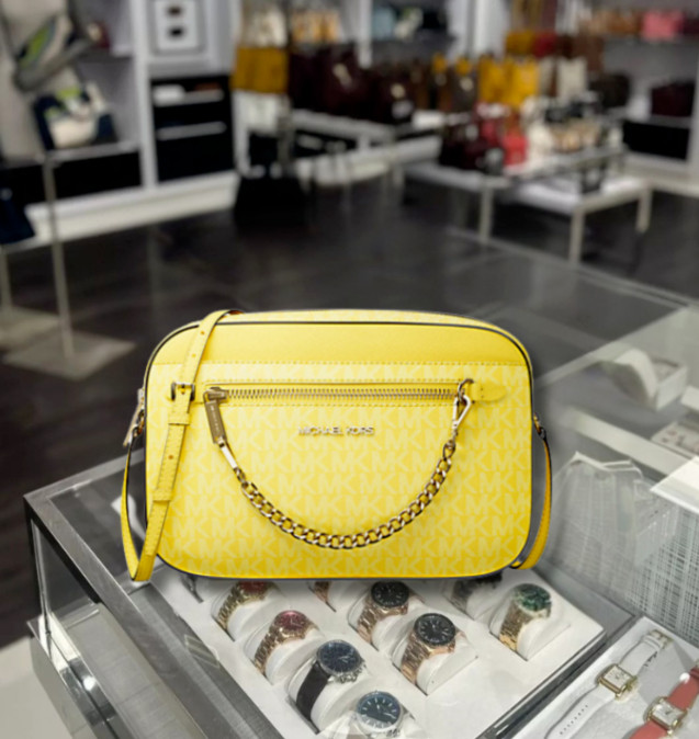 Michael Kors Jet Set Large MK Logo Zip Chain Strap Crossbody
