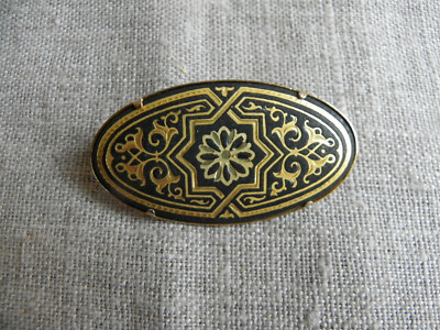 Broche Damasquinée Ovale Vintage "Or De Tolède" - Bijou Ancien En Métal - Occasion
