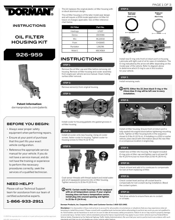 KIT MEJORADO carcasa enfriador filtro aceite Dorman 3,6 L 11-25 Jeep Dodge Ram 926-959 Foto 4 de 4